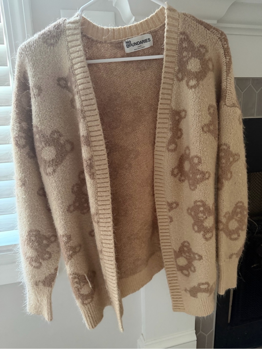 No Boundaries Tan & Light Brown Teddy-Pattern Open Cardigan